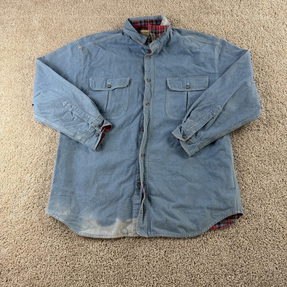 WearGuard Shirt Mens XL Blue Denim Flannel Lined Long Sleeve Button Up Workwear